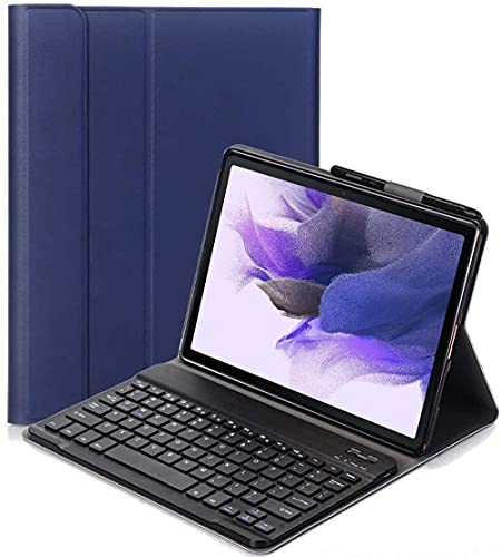 YHFZR Spanish Keyboard Case Ñ für Samsung Galaxy Tab S7 FE, Spanish Ultra Slim Keyboard Case mit magnetisch abnehmbarem drahtlosem Bluetooth für Samsung Galaxy Tab S7 FE T730/T736B 12.4", Blau von YHFZR