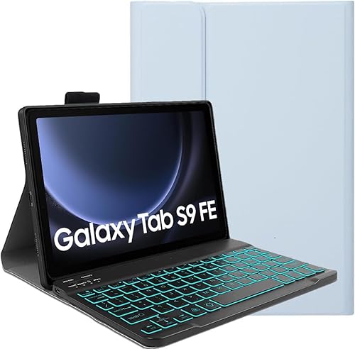 YHFZR Tastatur Hülle [Deutsches QWERTZ] Slim Hülle mit 7 Farben Beleuchtung Kabellose Tastatur mit Schützhülle für Samsung Galaxy Tab S9 FE 10,9 Zoll SM-X510/X516B, Blau von YHFZR