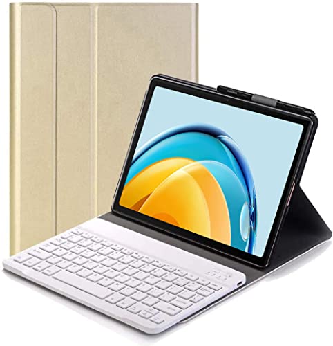 YHFZR Tastatur Hülle for Huawei MatePad SE, (QWERTY Layout) Ultradünn Flip Entfernbar Drahtloser Keyboardständer Ledertasche für Huawei MatePad SE 10,4 Zoll 2022 Tablet, Gold von YHFZR