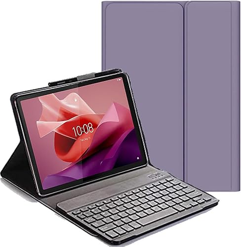 YHFZR Tastatur Hülle for Lenovo Tab P12 12,7 Zoll 2023, [QWERTZ DE Layout] Slim Flip Entfernbar Drahtloser Keyboardständer Ledertasche für Lenovo Tab P12 12,7 Zoll 2023, Violett von YHFZR