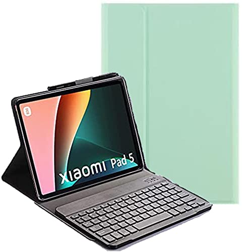 YHFZR Tastatur Hülle for Xiaomi Mi Pad 5/5 Pro 11 Zoll, [QWERTZ DE Layout] Slim Flip Entfernbar Drahtloser Keyboardständer Ledertasche für Xiaomi Mi Pad 5/5 Pro 11 Zoll, Grün von YHFZR