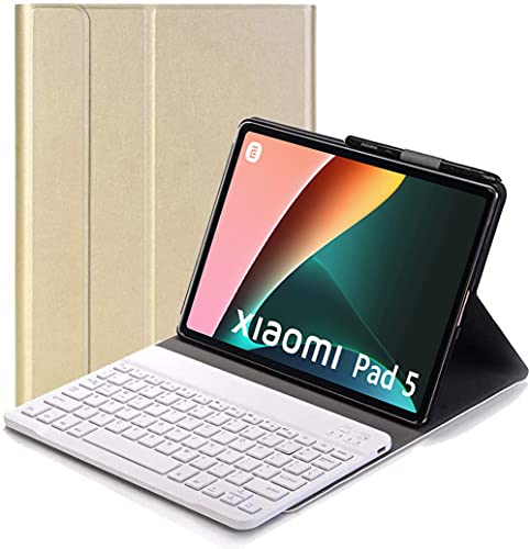 YHFZR Tastatur Hülle for Xiaomi Mi Pad 5/5 Pro 11 Zoll - (QWERTY Layout), Ultradünn Flip Entfernbar Drahtloser Keyboardständer Ledertasche für Xiaomi Mi Pad 5/5 Pro 11 Zoll Tablet, Gold von YHFZR