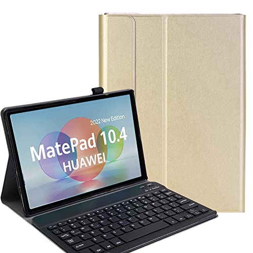 YHFZR Tastatur Hülle für Huawei Matepad 10.4, [AZERTY] Ultradünn Flip Entfernbar Drahtloser Keyboardständer Ledertasche für Huawei Matepad 10.4 2022, Gold von YHFZR