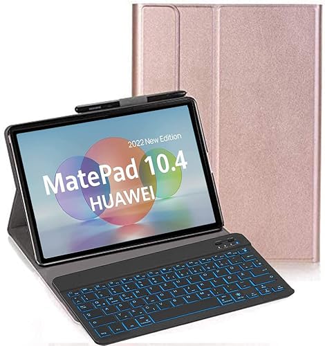 YHFZR Tastatur Hülle für Huawei Matepad 10.4, [Deutsches QWERTZ] Ultraslim Hülle mit 7 Farben Beleuchtung Kabellose Tastatur mit Schützhülle für Huawei Matepad 10.4 2022, Roségold von YHFZR