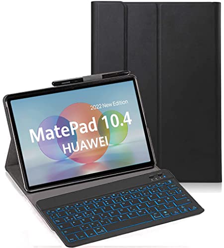 YHFZR Tastatur Hülle für Huawei Matepad 10.4, [Deutsches QWERTZ] Ultraslim Hülle mit 7 Farben Beleuchtung Kabellose Tastatur mit Schützhülle für Huawei Matepad 10.4 2022, Schwarz von YHFZR