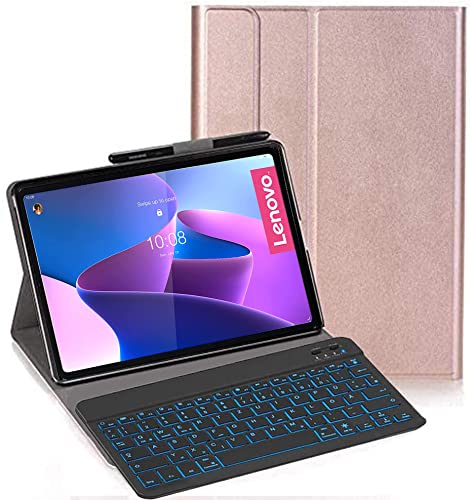 YHFZR Tastatur Hülle für Lenovo Tab M10 3rd Gen 10,1 2022, [Deutsches QWERTZ] Hülle mit 7 Farben Beleuchtung Kabellose Tastatur mit Hülle für Lenovo Tab M10 (3rd Gen) 10,1'' TB-328XU/328FU, Roségold von YHFZR