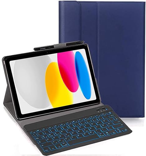 YHFZR Tastatur Hülle für Lenovo Tab M10 5G 10.6'', [Italiana Layout] Slim Hülle mit 7 Farben Beleuchtung Kabellose Tastatur mit Schützhülle für Lenovo Tab M10 5G 10.6 Zoll TB-360ZU, Blau von YHFZR