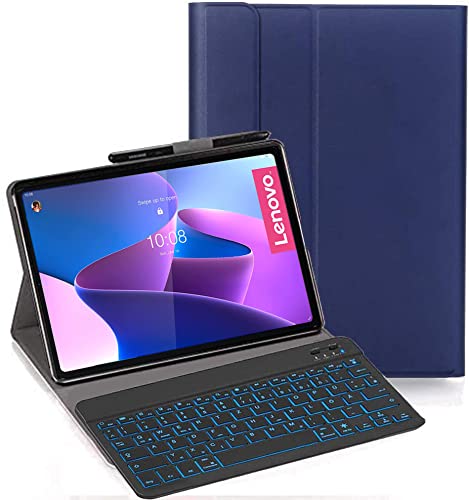 YHFZR Tastatur Hülle für Lenovo Tab P12 Pro, [Deutsches QWERTZ] Ultraslim Hülle mit 7 Farben Beleuchtung Kabellose Tastatur mit Schützhülle für Lenovo Tab P12 Pro 12,6 Zoll, Blau von YHFZR