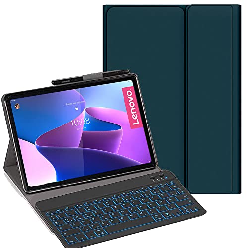 YHFZR Tastatur Hülle für Lenovo Tab P12 Pro, [Deutsches QWERTZ] Ultraslim Hülle mit 7 Farben Beleuchtung Kabellose Tastatur mit Schützhülle für Lenovo Tab P12 Pro 12,6 Zoll, Grün von YHFZR