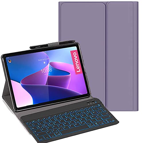 YHFZR Tastatur Hülle für Lenovo Tab P12 Pro, [Italiana Layout] Ultraslim Hülle mit 7 Farben Beleuchtung Kabellose Tastatur mit Schützhülle für Lenovo Tab P12 Pro 12,6 Zoll, Violett von YHFZR