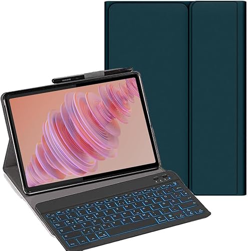 YHFZR Tastatur Hülle für Lenovo Tab Pad Pro GT 11,1 Zoll TB710FU, [QWERTY Layout] Ultraslim Hülle mit 7 Farben Beleuchtung Kabellose Tastatur mit Schützhülle, Grün von YHFZR