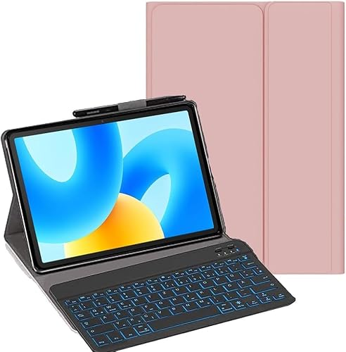 YHFZR Tastatur Hülle für Redmi Pad Pro 12,1 Zoll, [QWERTY Layout] Ultraslim Hülle mit 7 Farben Beleuchtung Kabellose Tastatur mit Schützhülle für Xiaomi Redmi Pad Pro 12,1 Zoll, Rosa von YHFZR