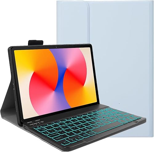 YHFZR Tastatur Hülle für Samsung Galaxy Tab A11 8,7 Zoll SM-X130/X133/X135, [Deutsches QWERTZ] Slim Hülle mit 7 Farben Beleuchtung Kabellose Tastatur mit Schützhülle, Blau von YHFZR