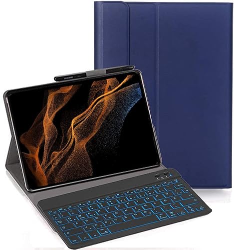 YHFZR Tastatur Hülle für Samsung Galaxy Tab S8 Ultra, [Italiana Layout] Slim Hülle mit 7 Farben Beleuchtung Kabellose Tastatur mit Schützhülle für Samsung Tab S8 Ultra 14,6'' X900/X906, Blau von YHFZR