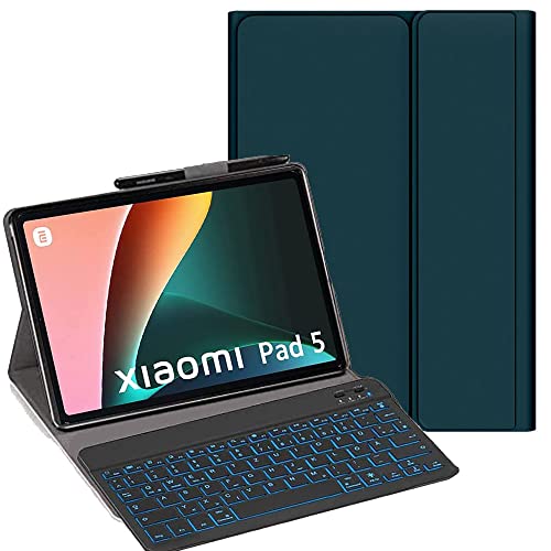 YHFZR Tastatur Hülle für Xiaomi Mi Pad 5/5 Pro 11 Zoll, [Deutsches QWERTZ] Ultraslim Hülle mit 7 Farben Beleuchtung Kabellose Tastatur mit Schützhülle für Xiaomi Mi Pad 5/5 Pro 11 Zoll (Grün) von YHFZR