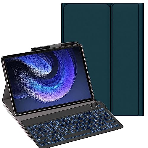 YHFZR Tastatur Hülle für Xiaomi Pad 6/6 Pro 11 Zoll, [Deutsches QWERTZ] Ultraslim Hülle mit 7 Farben Beleuchtung Kabellose Tastatur mit Schützhülle für Xiaomi Pad 6/6 Pro 11 Zoll, Grün von YHFZR