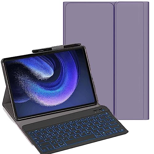 YHFZR Tastatur Hülle für Xiaomi Pad 6/6 Pro 11 Zoll, [Deutsches QWERTZ] Ultraslim Hülle mit 7 Farben Beleuchtung Kabellose Tastatur mit Schützhülle für Xiaomi Pad 6/6 Pro 11 Zoll, Violett von YHFZR