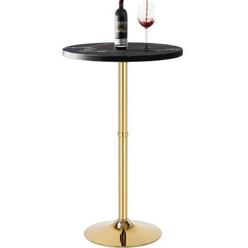 Moderner runder Bartisch mit schwarzer Marmorplatte, goldfarbener Chrom-Basis, Cocktail-Bistro-Tisch für Zuhause von YHGSYXL