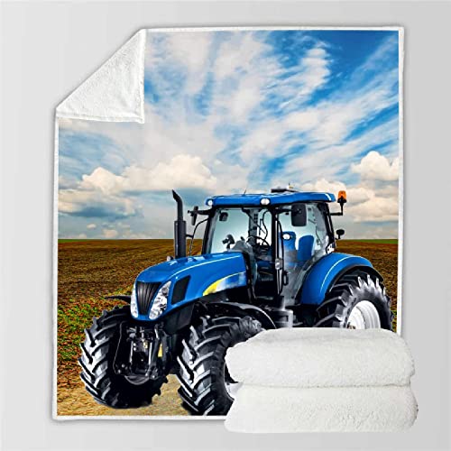 YHHAW 3D Blauer Traktor, Himmelwolkenmuster Decke, weiche und Bequeme Wolldecke, Sofadecke, Bettdecke-150 * 200CM von YHHAW