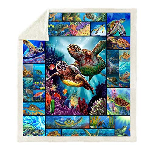 YHHAW Bedruckte Decke mit 3D-Schildkröten- und Korallenmuster, weiche und Bequeme Wolldecke, Sofadecke, Bettdecke-150 * 130CM von YHHAW