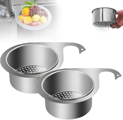 Edelstahl-Abflusssiebkorb, multifunktionales Hängesieb, Sieb, Abflusskorb, Küchenspüle, Lebensmittelabfallfilter und Gemüse, Obst sauber (2 Stück) von YHHIRCH