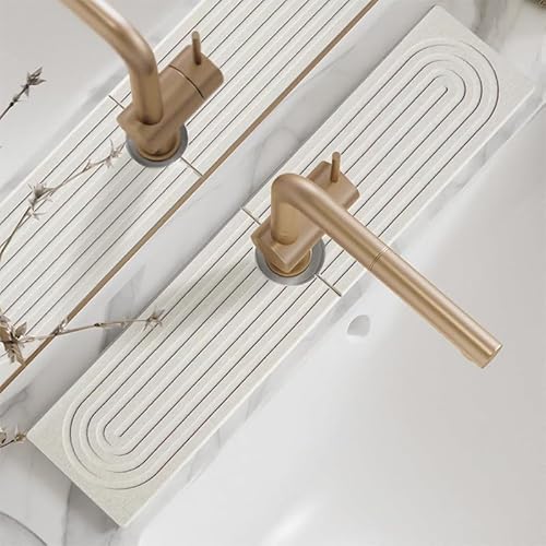 Stein-Wasserhahn-Matte für Küchenspüle, Kieselgur-Trockensteinmatte und Spülbeckenschutz, verhindert Feuchtigkeit, Spritzschutz, wasserabsorbierende Steinablage für Badezimmer-Theke (A,62 x 3,94 Zoll) von YHHIRCH