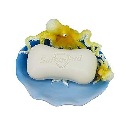 Shanco Seifenschale aus Kunstharz, Oktopus, Mutter und Baby, für Strand, Badezimmer, Ozeanthema, Oktopus, Familien-Badezimmerdekoration, Küstendekor (ozeanblau) von YHHRESINKING