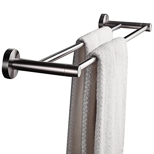 YHJZSM Doppelter Handtuchhalter, Handtuchstange, massiver, verdickter, wandmontierter Handtuchhalter aus Edelstahl, Kleiderbügel, Organizer für Badezimmer und Küche, 2 Stangen, Silber (Gr YHJZSM Doppelter Handtuchhalter, Handtuchstange, massiver, verdickter, wandmontierter Handtuchhalter aus Edelstahl, Kleiderbügel, Organizer für Badezimmer und Küche, 2 Stangen, Silber (Gr von YHJZSM