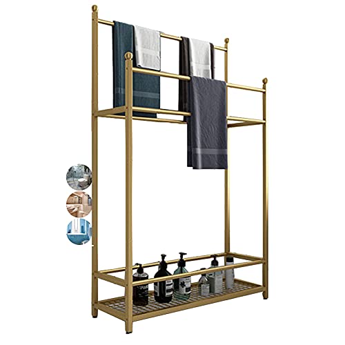 YHJZSM Freistehender Handtuchhalter, 4-Stangen-Handtuchständer fürs Badezimmer mit Ablagefläche unten, hohes Badetuchleiter-Ablageregal aus Metall (Gold 65 * 20 * 110 cm) von YHJZSM