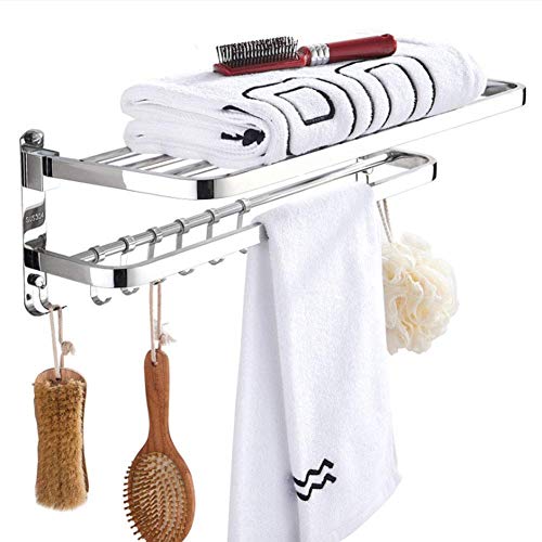 YHJZSM Regal für Badewanne, Handtuchhalter, Badezimmerregal, faltbar, Wand-Doppelhandtuchhalter mit Handtuchhalter zum Aufhängen, Edelstahl, 58 cm (68 cm) von YHJZSM