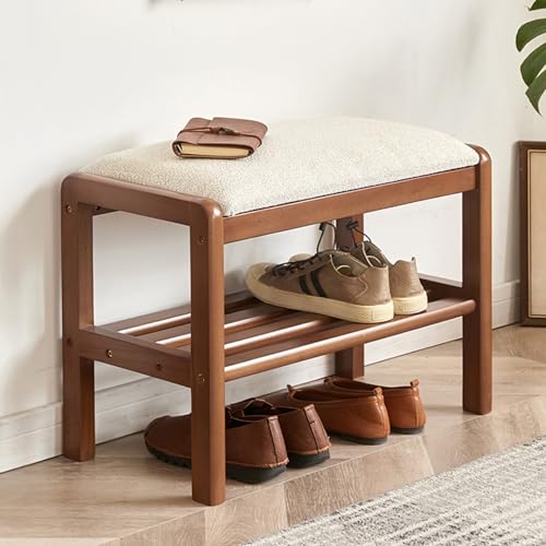 YHKJLYH Eingangsbank, Schuhregalbank, Bambus-Aufbewahrungsschuh-Organizer, kleine Bank mit Kissen, Sitzbank Meer für Schlafzimmer, Schrank, Wohnzimmer, Flur (braun, 60 cm) von YHKJLYH