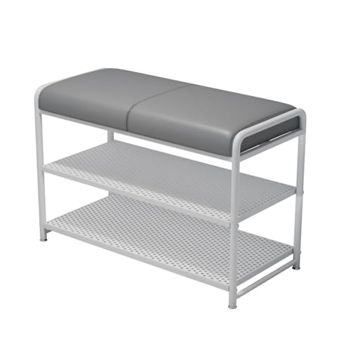 YHKJLYH Eingangsbank mit Schuhaufbewahrung, Schuhbank mit gepolstertem Sitz, 3-stufiger Schuhregal-Organizer für Flur, Wohnzimmer, Balkon (Grauweiß, 90 x 30 x 60 cm) von YHKJLYH