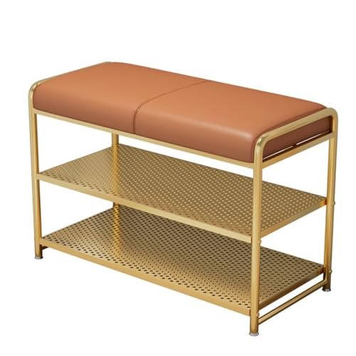 YHKJLYH Eingangsbank mit Schuhaufbewahrung, Schuhbank mit gepolstertem Sitz, 3-stufiger Schuhregal-Organizer für Flur, Wohnzimmer, Balkon (Orange Gold, 90 x 30 x 60 cm) von YHKJLYH