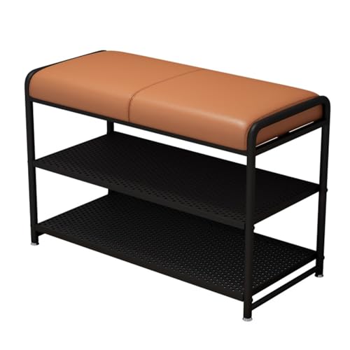 YHKJLYH Eingangsbank mit Schuhaufbewahrung, Schuhbank mit gepolstertem Sitz, 3-stufiger Schuhregal-Organizer für Flur, Wohnzimmer, Balkon (Orange Schwarz, 50 x 30 x 60 cm) von YHKJLYH