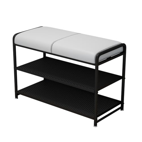 YHKJLYH Eingangsbank mit Schuhaufbewahrung, Schuhbank mit gepolstertem Sitz, 3-stufiger Schuhregal-Organizer für Flur, Wohnzimmer, Balkon (Weiß-Schwarz, 70 x 30 x 60 cm) von YHKJLYH