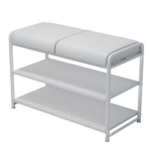 YHKJLYH Eingangsbank mit Schuhaufbewahrung, Schuhbank mit gepolstertem Sitz, 3-stufiger Schuhregal-Organizer für Flur, Wohnzimmer, Balkon (weiß, 90 x 30 x 60 cm) von YHKJLYH