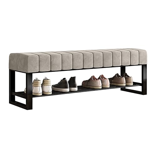 YHKJLYH Gepolsterte Schuhbank für den Eingangsbereich mit Stauraum, Boucle-Bank für das Bettende im Schlafzimmer, 2-stöckiges Schuhregal aus schwarzem Metall für Schrank, Flur, Tür, Wohnzimmer, Schm YHKJLYH Gepolsterte Schuhbank für den Eingangsbereich mit Stauraum, Boucle-Bank für das Bettende im Schlafzimmer, 2-stöckiges Schuhregal aus schwarzem Metall für Schrank, Flur, Tür, Wohnzimmer, Schm von YHKJLYH