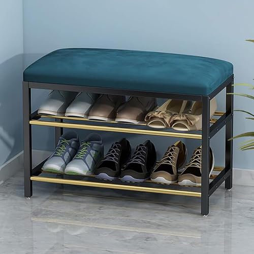 YHKJLYH Gepolsterter Schuhaufbewahrungs-Organizer für Flur, Schlafzimmer, Wohnzimmer, 2-stufiges Schuhregal aus Metall mit Sitz aus Kunstleder, Schuhbank für den Eingangsbereich mit Stauraum (Größe: YHKJLYH Gepolsterter Schuhaufbewahrungs-Organizer für Flur, Schlafzimmer, Wohnzimmer, 2-stufiges Schuhregal aus Metall mit Sitz aus Kunstleder, Schuhbank für den Eingangsbereich mit Stauraum (Größe: von YHKJLYH