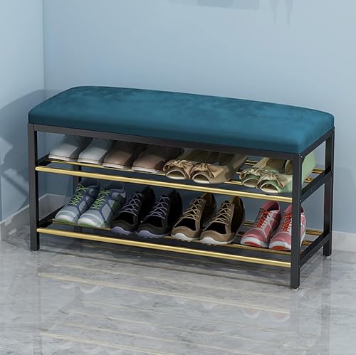 YHKJLYH Gepolsterter Schuhaufbewahrungs-Organizer für Flur, Schlafzimmer, Wohnzimmer, 2-stufiges Schuhregal aus Metall mit Sitz aus Kunstleder, Schuhbank für den Eingangsbereich mit Stauraum (Größe: YHKJLYH Gepolsterter Schuhaufbewahrungs-Organizer für Flur, Schlafzimmer, Wohnzimmer, 2-stufiges Schuhregal aus Metall mit Sitz aus Kunstleder, Schuhbank für den Eingangsbereich mit Stauraum (Größe: von YHKJLYH