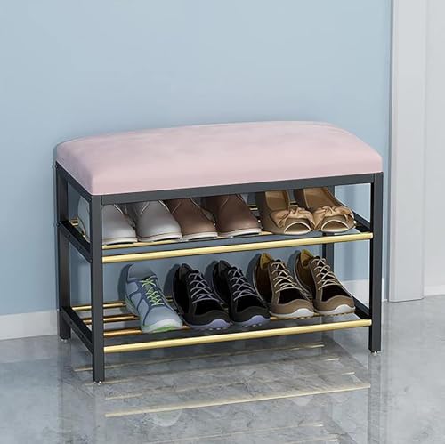 YHKJLYH Gepolsterter Schuhaufbewahrungs-Organizer für Flur, Schlafzimmer, Wohnzimmer, 2-stufiges Schuhregal aus Metall mit Sitz aus Kunstleder, Schuhbank für den Eingangsbereich mit Stauraum (Größe: YHKJLYH Gepolsterter Schuhaufbewahrungs-Organizer für Flur, Schlafzimmer, Wohnzimmer, 2-stufiges Schuhregal aus Metall mit Sitz aus Kunstleder, Schuhbank für den Eingangsbereich mit Stauraum (Größe: von YHKJLYH