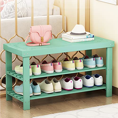 YHKJLYH Moderne, einfache Schuhregalbank, schöne Eingangsbank mit 2 Ebenen, Schuhbank aus natürlichem Bambus, kann im Freien verwendet Werden, grün, 81 x 27 x 45 cm (32 x 11 x 18 Zoll) von YHKJLYH
