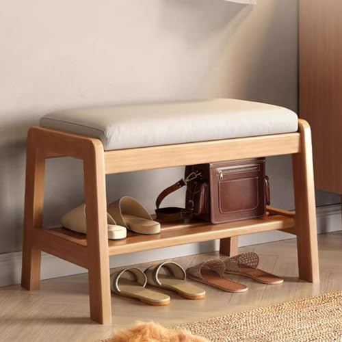 YHKJLYH Schuhbank aus Holz mit gepolsterter Sitzfläche, Bauernhaus-Essbank aus Holz für den Innenbereich, Wohnzimmer, Flure und Schränke (Holzfarbe, 80 x 34 x 42 cm) von YHKJLYH