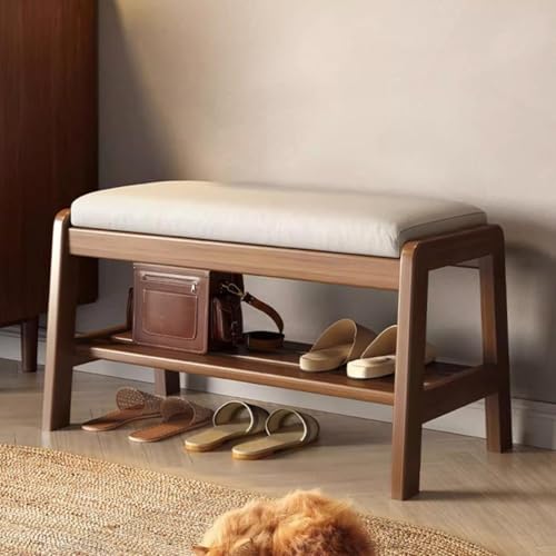 YHKJLYH Schuhbank aus Holz mit gepolsterter Sitzfläche, Bauernhaus-Essbank aus Holz für den Innenbereich, Wohnzimmer, Flure und Schränke (Walnuss, 80 x 34 x 42 cm) von YHKJLYH