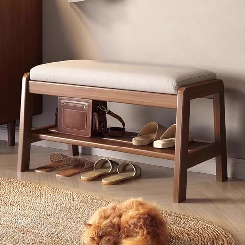YHKJLYH Schuhbank aus Massivholz mit Kissen, 2-stufige Schuhaufbewahrungsbank für den Eingangsbereich, moderner Schuhregal-Organizer aus Holz im Mid-Century-Stil für Flur, Schlammraum im Wohnzimmer von YHKJLYH