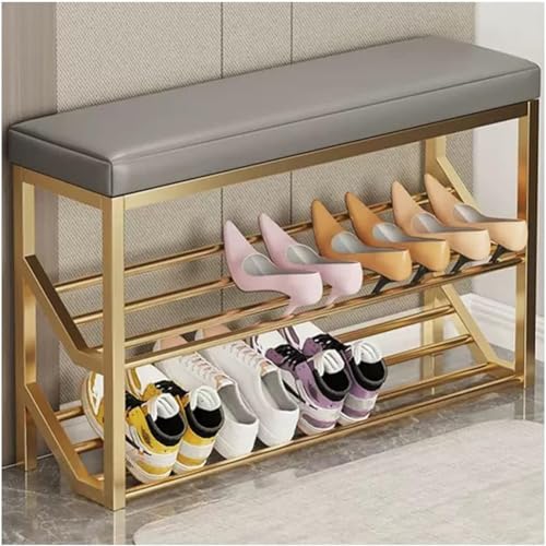 YHKJLYH Schuhbank für den Eingangsbereich, 2-stöckige Schuhaufbewahrungsbank mit Sitz, Eingangsbank, Metallregale, Organizer, Eingangsbank, Schuhständer, Schuhregal-Organizer für den Flur von YHKJLYH
