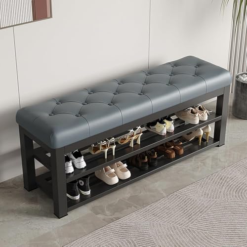 YHKJLYH Schuhbank mit gepolsterter Sitzfläche, 2-stufiger Schuhregal-Organizer, Kunstlederbank mit Metallsockel, Eingangsbank mit Metallrahmen, für Schlafzimmer, Wohnzimmer, Eingangsbereich, Flur (G von YHKJLYH