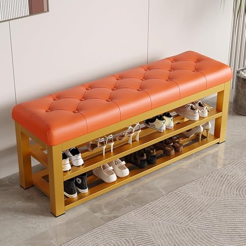 YHKJLYH Schuhbank mit gepolsterter Sitzfläche, 2-stufiger Schuhregal-Organizer, Kunstlederbank mit Metallsockel, Eingangsbank mit Metallrahmen, für Schlafzimmer, Wohnzimmer, Eingangsbereich, Flur (G YHKJLYH Schuhbank mit gepolsterter Sitzfläche, 2-stufiger Schuhregal-Organizer, Kunstlederbank mit Metallsockel, Eingangsbank mit Metallrahmen, für Schlafzimmer, Wohnzimmer, Eingangsbereich, Flur (G von YHKJLYH