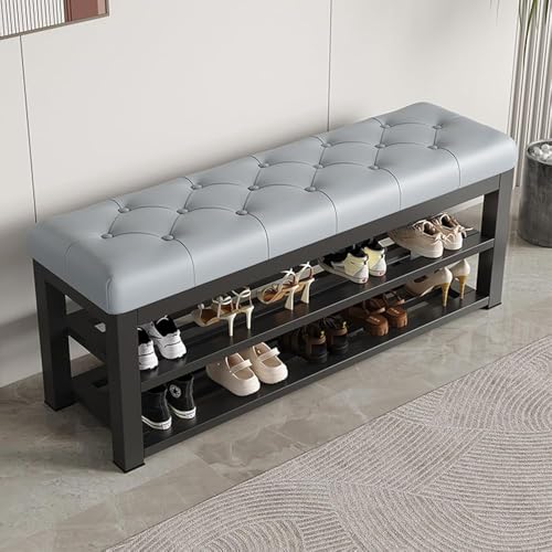 YHKJLYH Schuhbank mit gepolsterter Sitzfläche, 2-stufiger Schuhregal-Organizer, Kunstlederbank mit Metallsockel, Eingangsbank mit Metallrahmen, für Schlafzimmer, Wohnzimmer, Eingangsbereich, Flur (G von YHKJLYH