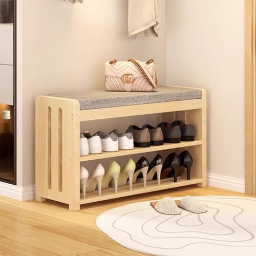 YHKJLYH Schuhbank mit gepolsterter Sitzfläche, hölzerne Eingangsbereich-Schlafzimmerbank, 2-stufiger Schuhregal-Organizer, Schuhaufbewahrungsbank-Organizer für Eingangsbereich, Flur, Wohnzimmer, Sch von YHKJLYH