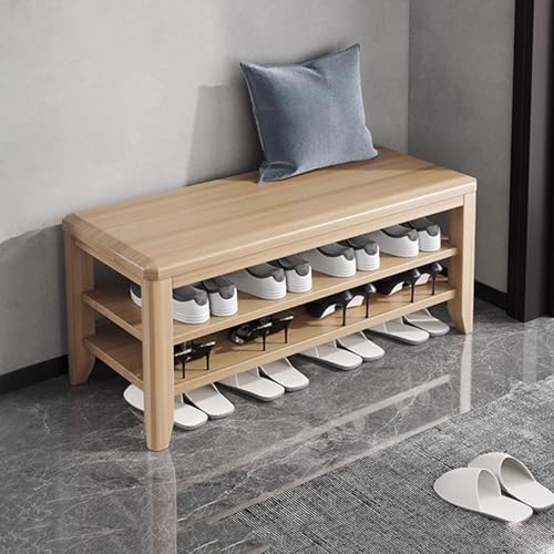 YHKJLYH Schuhregal, Schuhbank, 2-stufiger Ottoman aus Massivholz mit abnehmbarem, verstellbarem Regal, Aufbewahrungsbänke, Organizer für Eingangsbereich, Flur, Wohnzimmer (Holzfarbe, 100 cm) von YHKJLYH